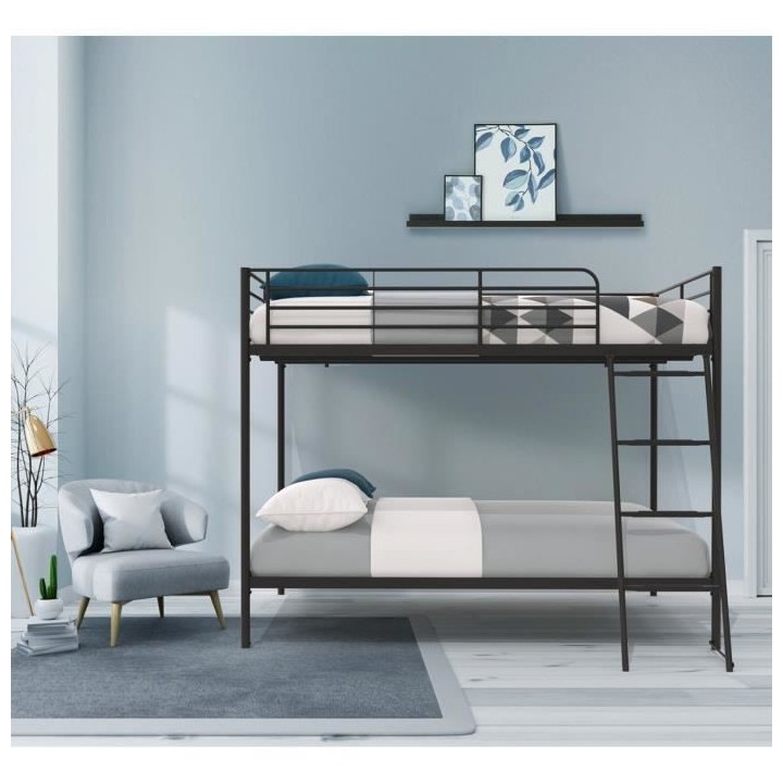 Lits superposés en métal - Dark Grey - Sommiers inclus - 2 x 140 x 1