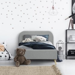 SVEA Lit enfant 90 x 190 cm - Scandinave - Tissu Gris clair - Sommier inclus