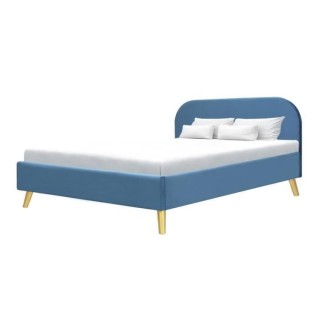 Lit adulte scandinave - Velours Bleu - Sommier inclus - 140 x 190 cm -