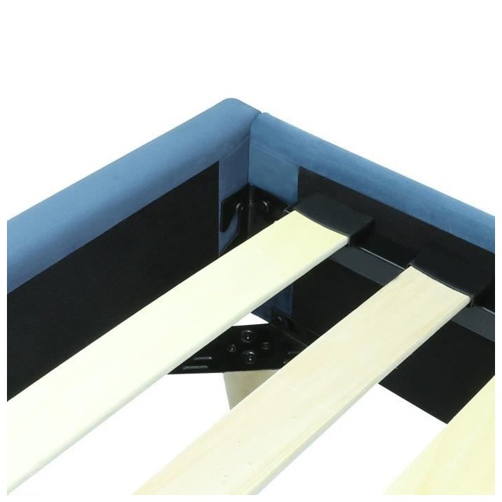 Lit adulte scandinave - Velours Bleu - Sommier inclus - 140 x 190 cm -
