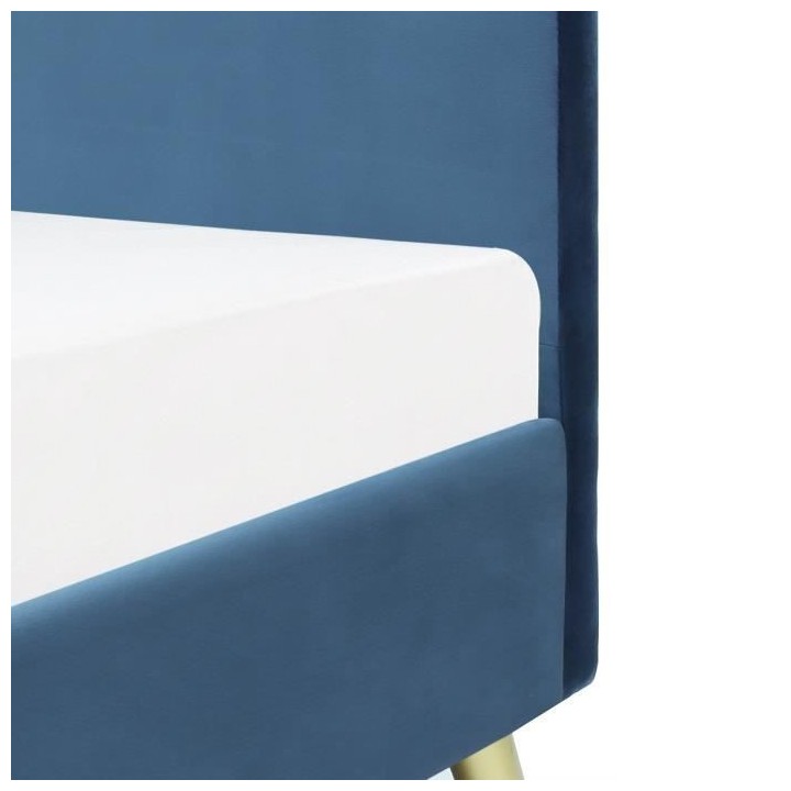 Lit adulte scandinave - Velours Bleu - Sommier inclus - 140 x 190 cm -