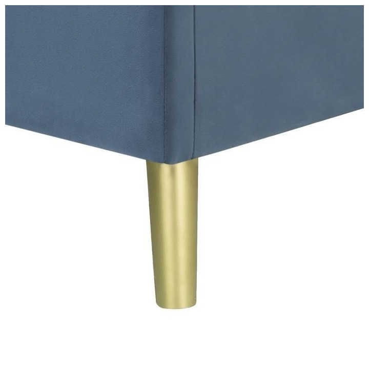 Lit adulte scandinave - Velours Bleu - Sommier inclus - 140 x 190 cm -