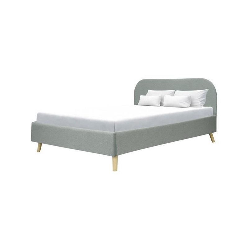 SVEA Lit adulte 140x190 cm - Scandinave - Tissu Gris clair - Sommier inclus