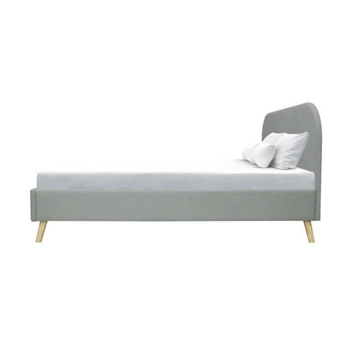 SVEA Lit adulte 140x190 cm - Scandinave - Tissu Gris clair - Sommier i