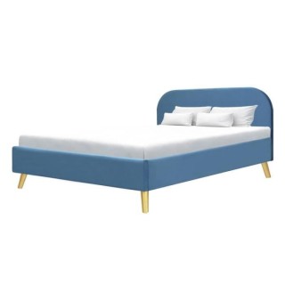 SVEA Lit adulte scandinave - Velours Bleu - Sommier inclus - 160 x 200