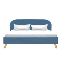 SVEA Lit adulte scandinave - Velours Bleu - Sommier inclus - 160 x 200 cm