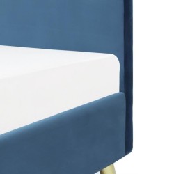 SVEA Lit adulte scandinave - Velours Bleu - Sommier inclus - 160 x 200 cm