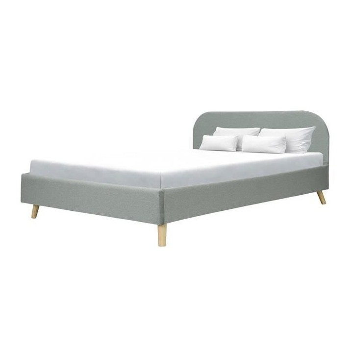 SVEA Lit adulte 160x200 cm - Scandinave - Tissu Gris clair - Sommier i