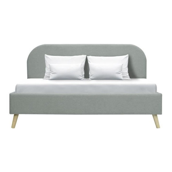 SVEA Lit adulte 160x200 cm - Scandinave - Tissu Gris clair - Sommier i