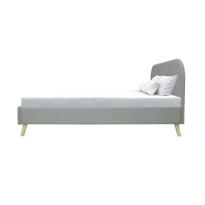 SVEA Lit adulte 160x200 cm - Scandinave - Tissu Gris clair - Sommier i