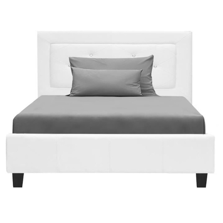 EDOUARD Lit enfant contemporain- Simili Blanc - Sommier inclus - 90 x