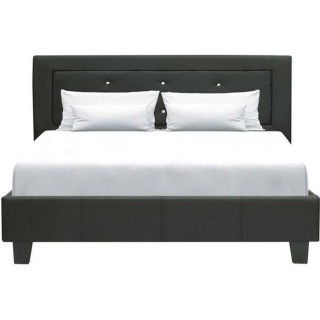 EDOUARD Lit adulte contemporain - Simili Noir - Sommier inclus - 140 x