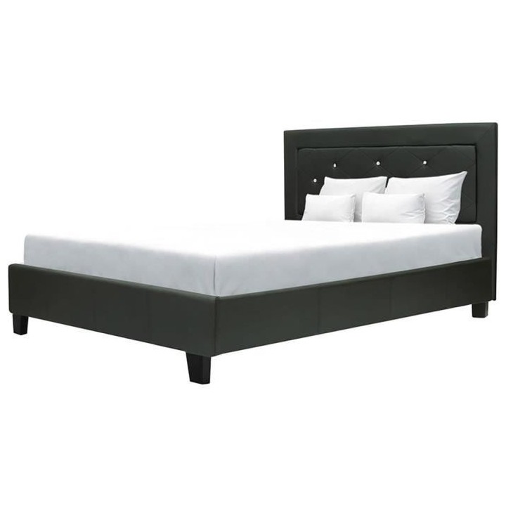 EDOUARD Lit adulte contemporain - Simili Noir - Sommier inclus - 140 x