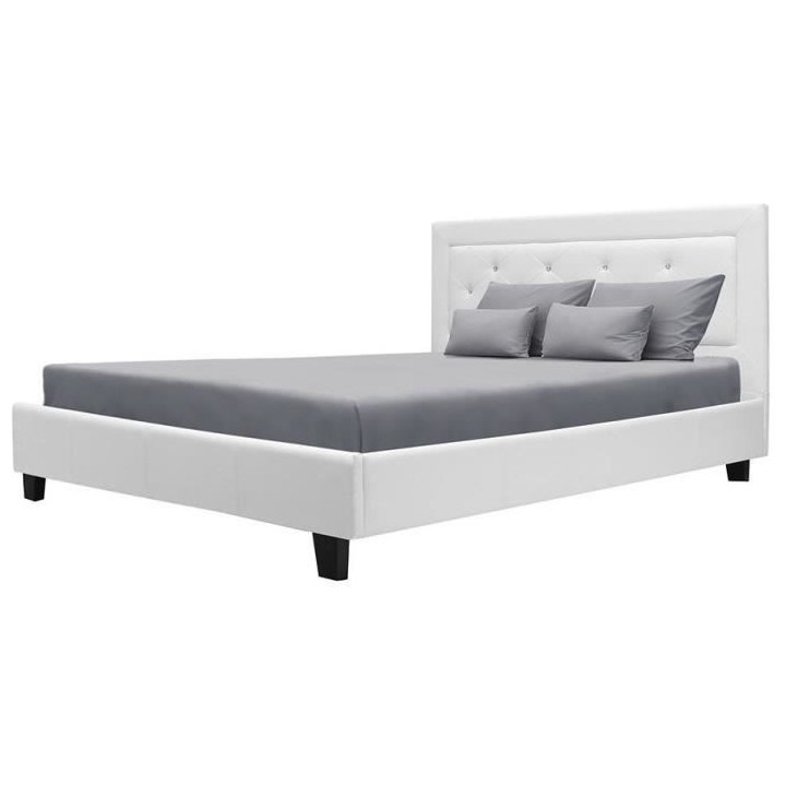 EDOUARD Lit adulte contemporain - Simili Blanc - Sommier inclus - 160