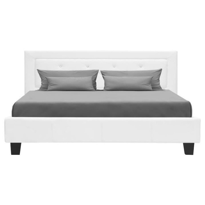 EDOUARD Lit adulte contemporain - Simili Blanc - Sommier inclus - 160