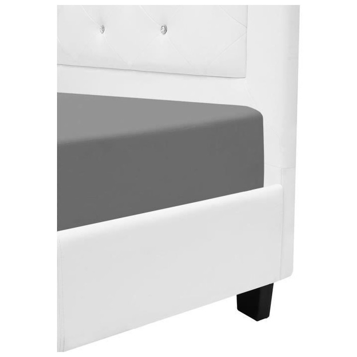 EDOUARD Lit adulte contemporain - Simili Blanc - Sommier inclus - 160