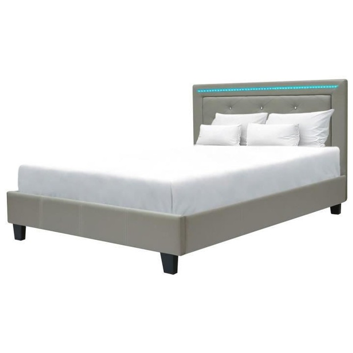 Lit adulte contemporain EDOUARD - 140 x 190 cm - Simili Taupe - System