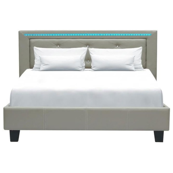 Lit adulte contemporain EDOUARD - 140 x 190 cm - Simili Taupe - System