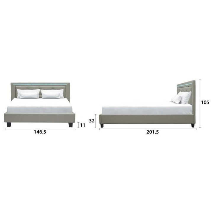 Lit adulte contemporain EDOUARD - 140 x 190 cm - Simili Taupe - System