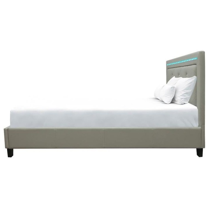 Lit adulte contemporain EDOUARD - 140 x 190 cm - Simili Taupe - System