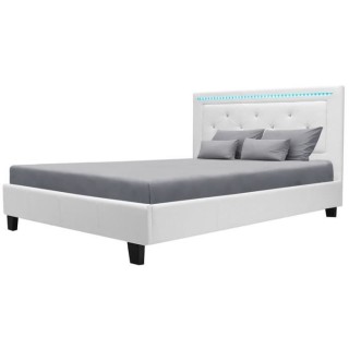 Lit adulte contemporain EDOUARD - 140 x 190 cm - Simili Blanc - System