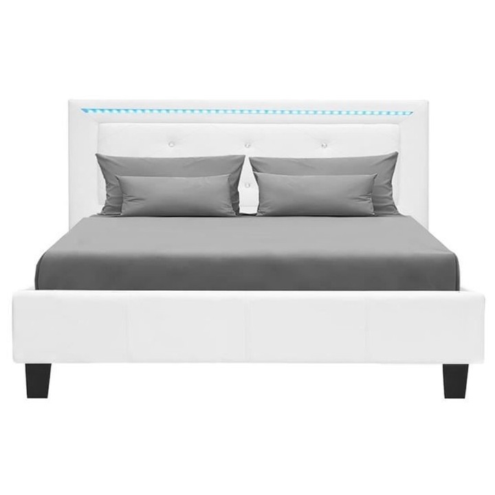 Lit adulte contemporain EDOUARD - 140 x 190 cm - Simili Blanc - System
