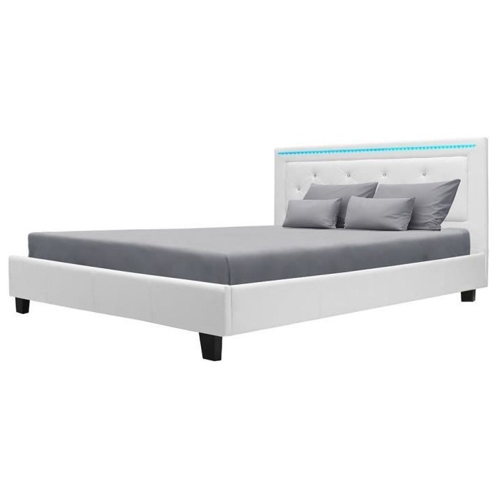 Lit adulte contemporain EDOUARD - 160 x 200 cm - Simili - Blanc - Syst