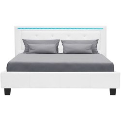 Lit adulte contemporain EDOUARD - 160 x 200 cm - Simili - Blanc - Systeme d'éclairage LED - Sommier inclus