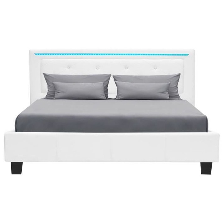 Lit adulte contemporain EDOUARD - 160 x 200 cm - Simili - Blanc - Syst