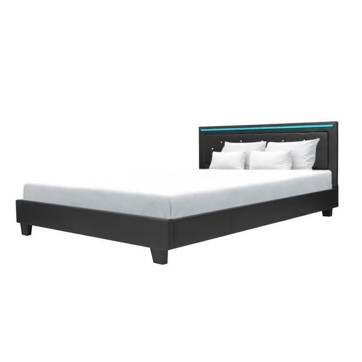 Lit adulte contemporain EDOUARD - 180 x 200 cm - Simili Noir - Systeme