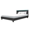 Lit adulte contemporain EDOUARD - 180 x 200 cm - Simili Noir - Systeme d'éclairage LED - Sommier inclus