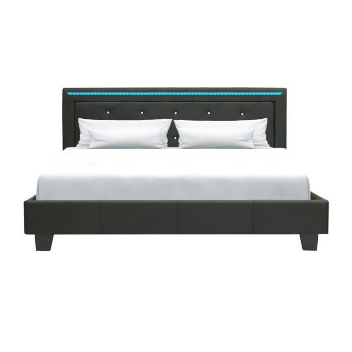 Lit adulte contemporain EDOUARD - 180 x 200 cm - Simili Noir - Systeme