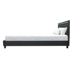 Lit adulte contemporain EDOUARD - 180 x 200 cm - Simili Noir - Systeme d'éclairage LED - Sommier inclus