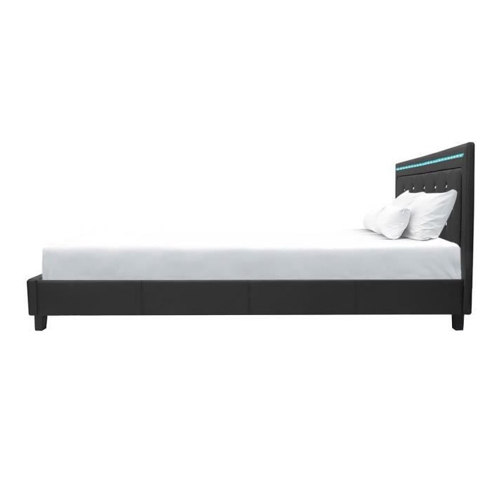 Lit adulte contemporain EDOUARD - 180 x 200 cm - Simili Noir - Systeme