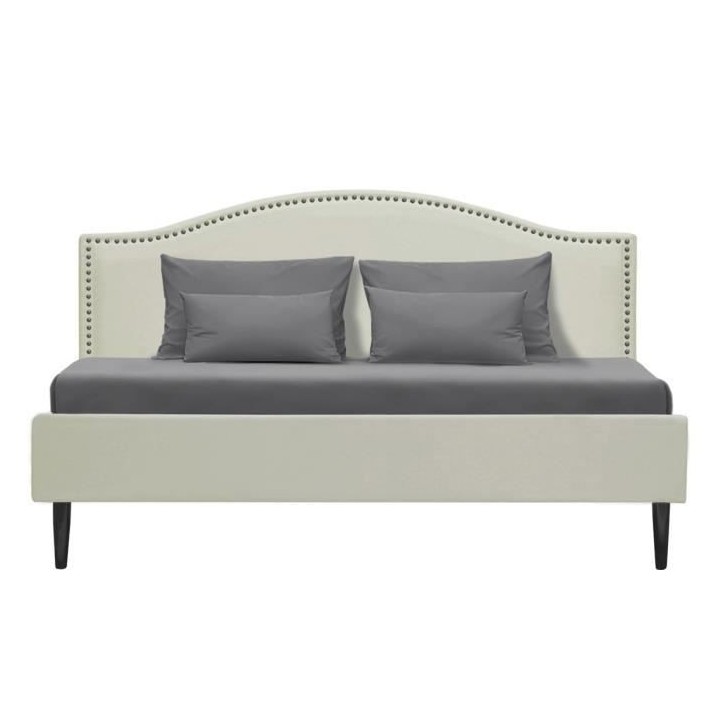 Lit adulte classique NAILHEADS - 140 x 190 cm - Tissu - Beige - Tete d