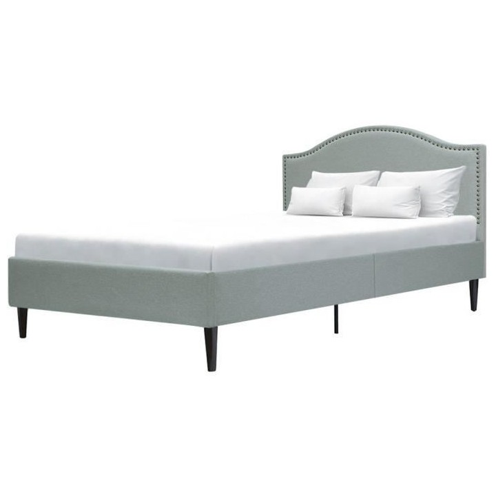 Lit adulte NAILHEADS - 140 x 190 cm - Tissu - Gris clair - Tete de lit
