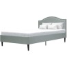 Lit adulte NAILHEADS - 140 x 190 cm - Tissu - Gris clair - Tete de lit cloutée et pieds bois - Sommier inclus