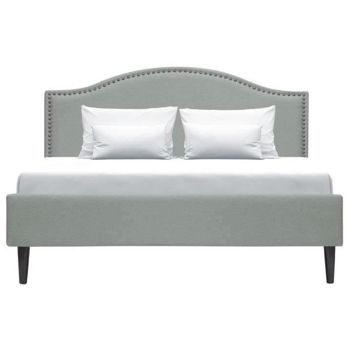 Lit adulte NAILHEADS - 140 x 190 cm - Tissu - Gris clair - Tete de lit