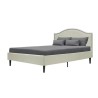 Lit adulte NAILHEADS - 160 x 200 cm - Tissu - Beige - Tete de lit cloutée et pieds bois - Sommier inclus