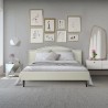 Lit adulte NAILHEADS - 160 x 200 cm - Tissu - Beige - Tete de lit cloutée et pieds bois - Sommier inclus