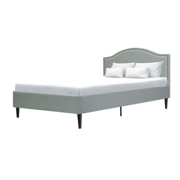 Lit adulte classique NAILHEADS - 160 x 200 cm - Tissu - Gris clair - T