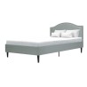 Lit adulte classique NAILHEADS - 160 x 200 cm - Tissu - Gris clair - Tete de lit cloutée et pieds bois - Sommier inclus