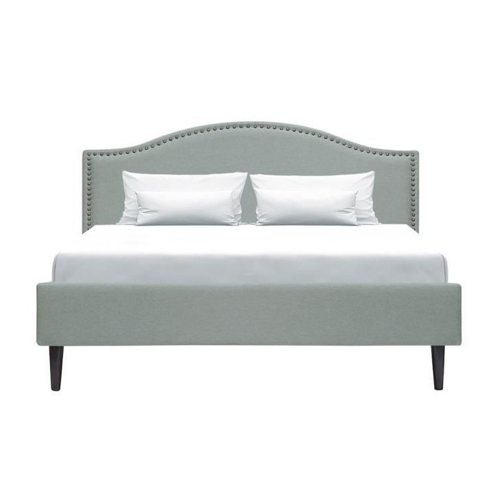 Lit adulte classique NAILHEADS - 160 x 200 cm - Tissu - Gris clair - T