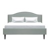 Lit adulte classique NAILHEADS - 160 x 200 cm - Tissu - Gris clair - Tete de lit cloutée et pieds bois - Sommier inclus