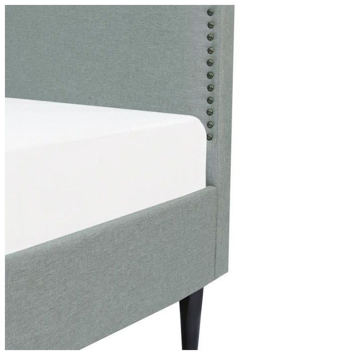 Lit adulte classique NAILHEADS - 160 x 200 cm - Tissu - Gris clair - T