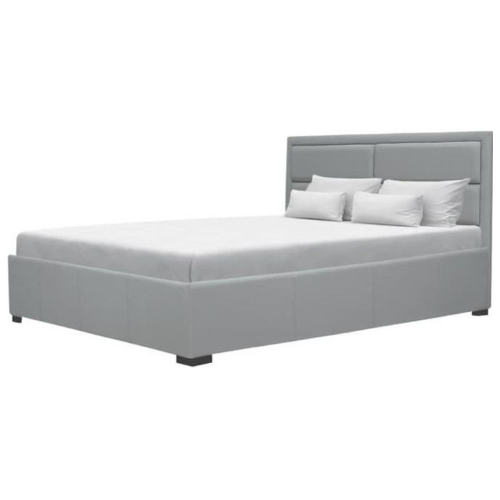 SQUARE Lit coffre adulte 160 x 200 cm - Classique - Simili gris clair