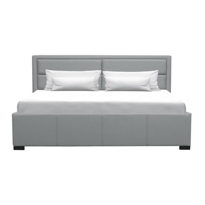 SQUARE Lit coffre adulte 160 x 200 cm - Classique - Simili gris clair