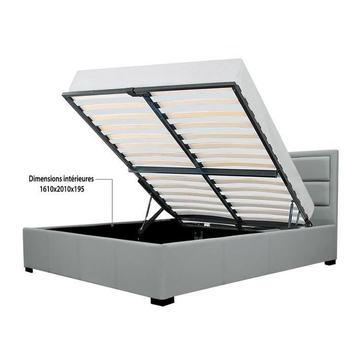 SQUARE Lit coffre adulte 160 x 200 cm - Classique - Simili gris clair