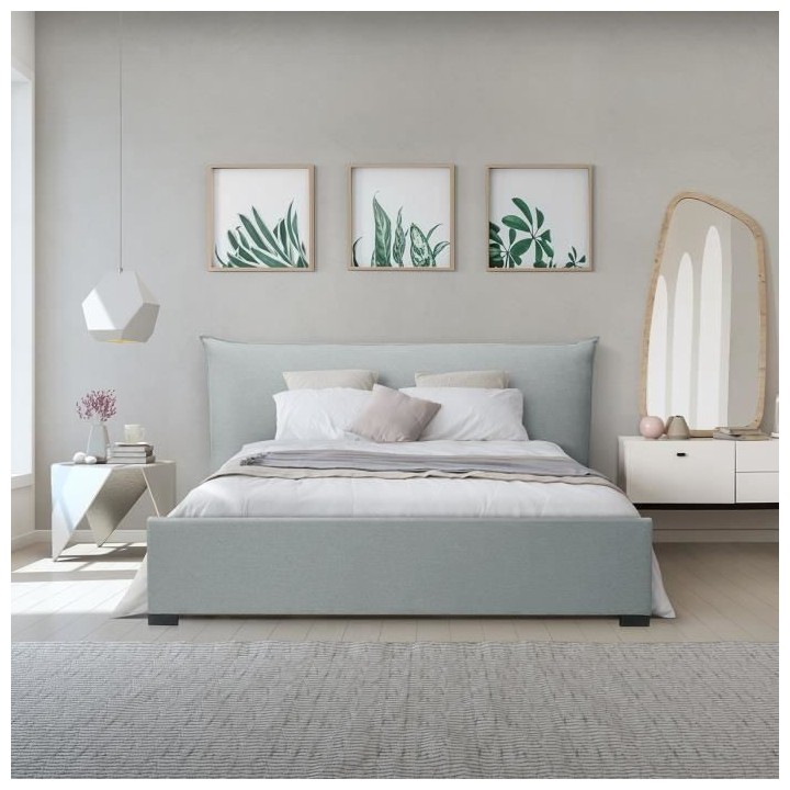 CUSHION Lit coffre adulte 160x200 cm - Classique - Tissu Gris clair -