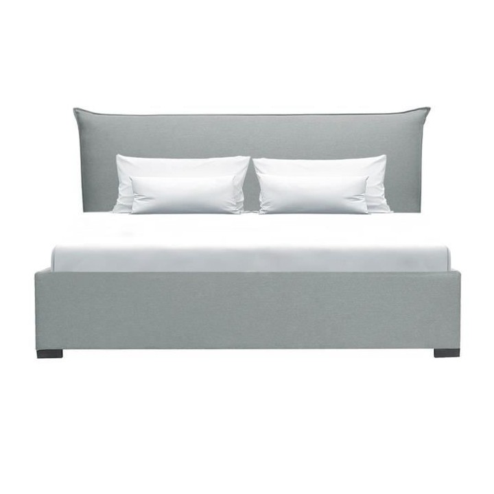 CUSHION Lit coffre adulte 160x200 cm - Classique - Tissu Gris clair -